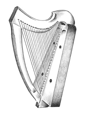 drawing of a harp